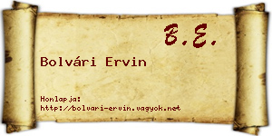Bolvári Ervin névjegykártya